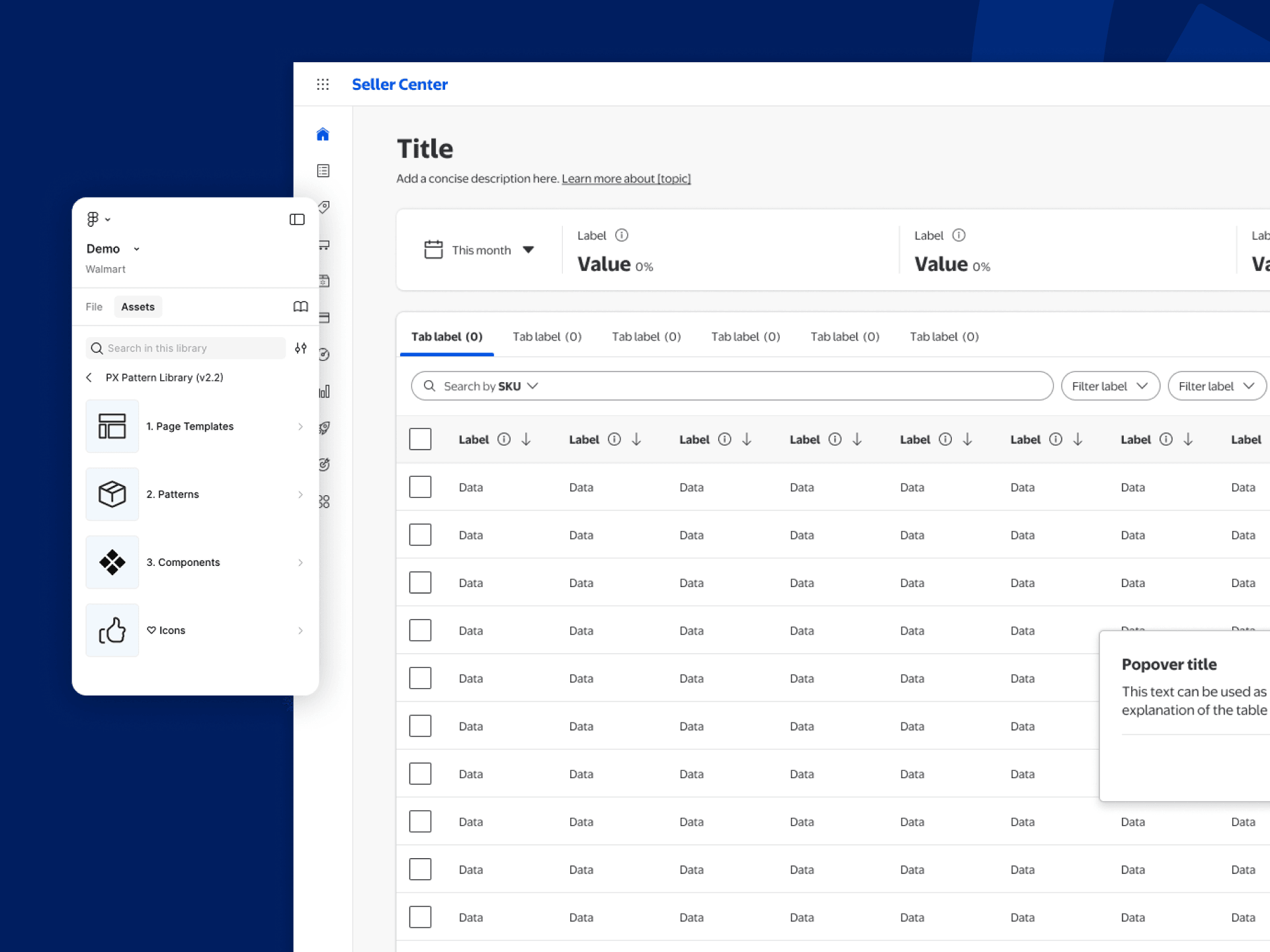 Walmart Partner Experiences pattern library component overview